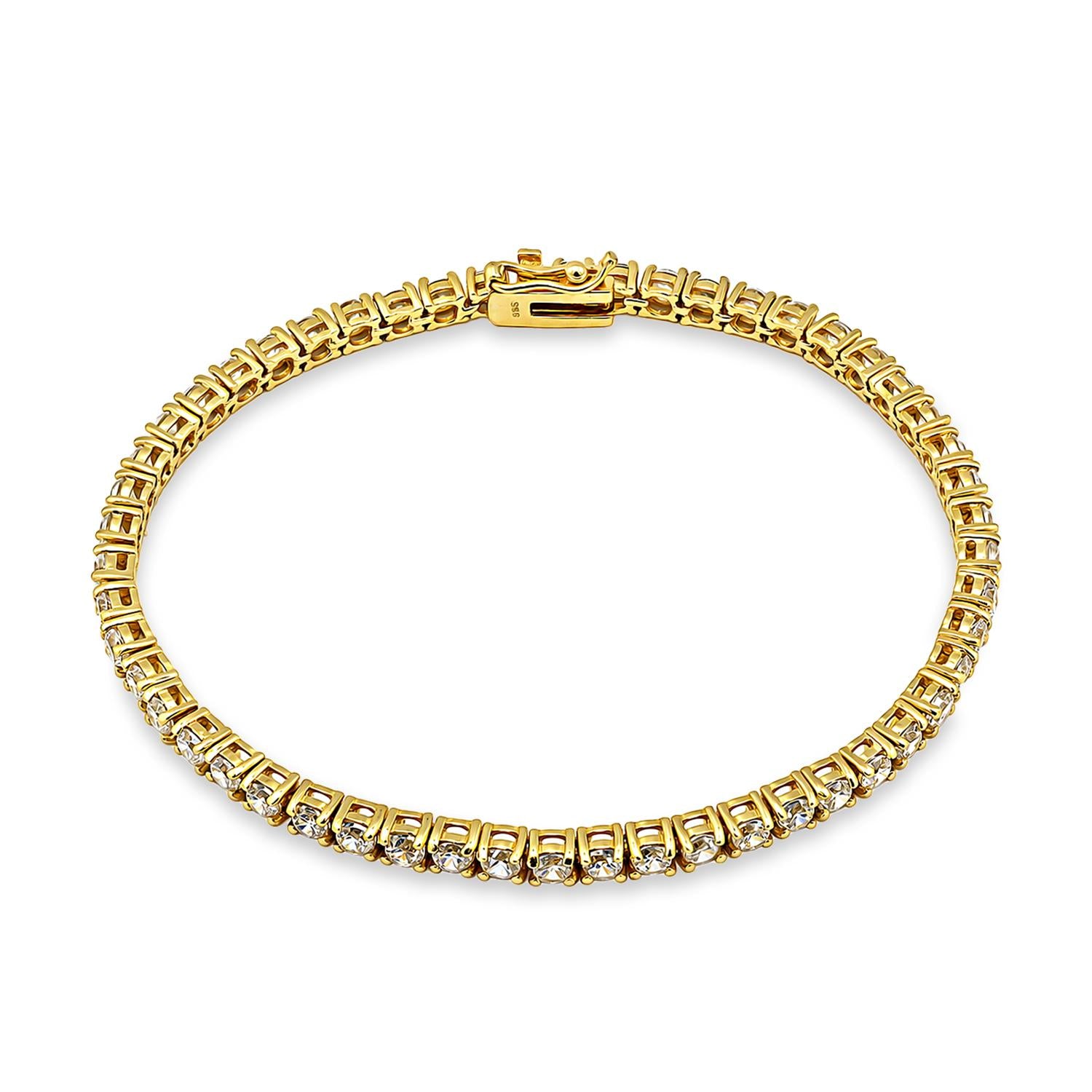 925 Sterling Silver 18K Gold Plated White CZ Mini Tennis Bracelet 7.25 Inches