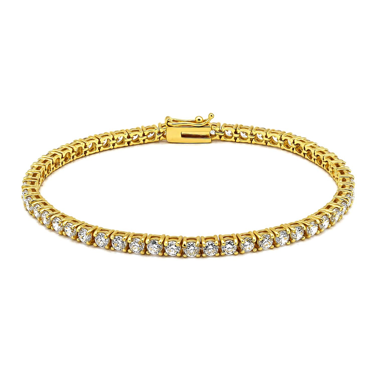 925 Sterling Silver 18K Gold Plated White CZ Mini Tennis Bracelet 7.25 Inches