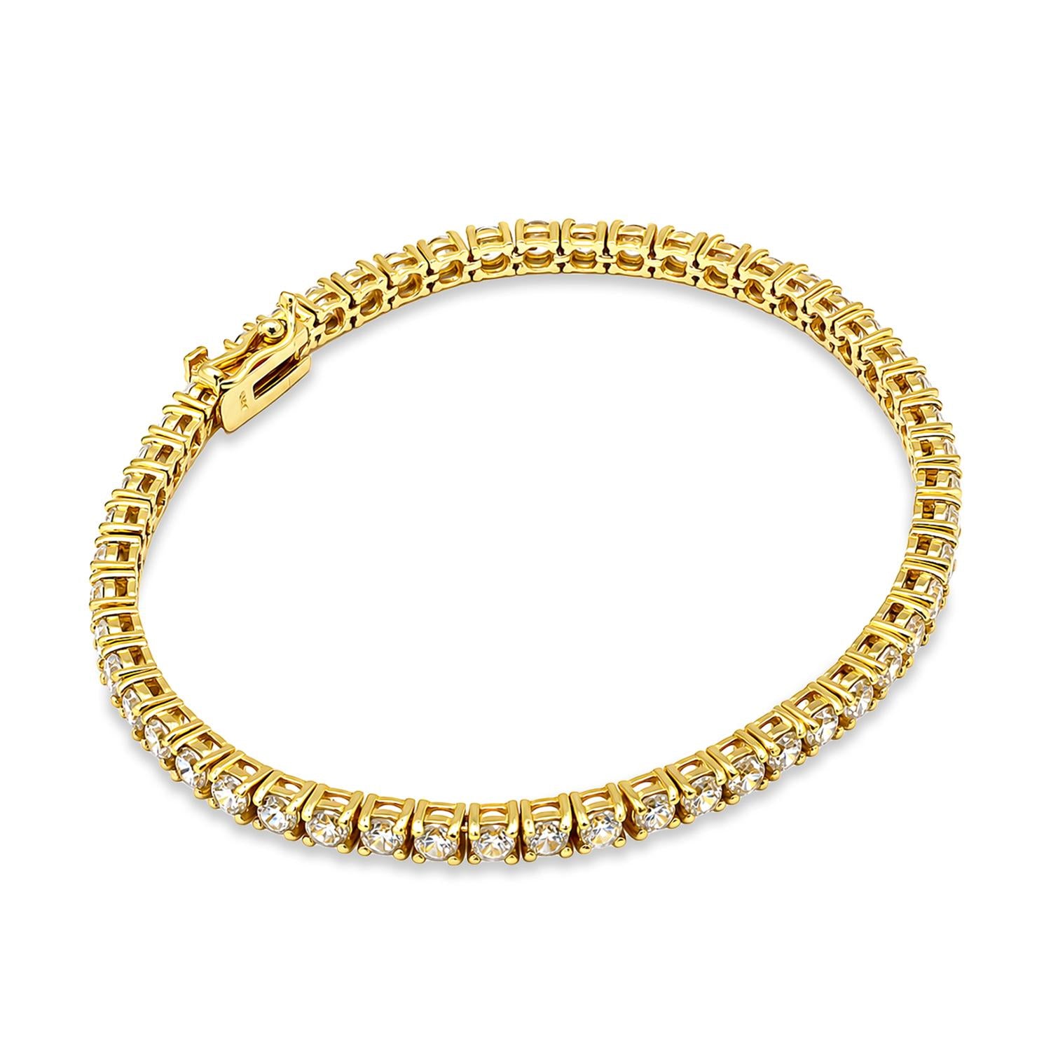 925 Sterling Silver 18K Gold Plated White CZ Mini Tennis Bracelet 7.25 Inches