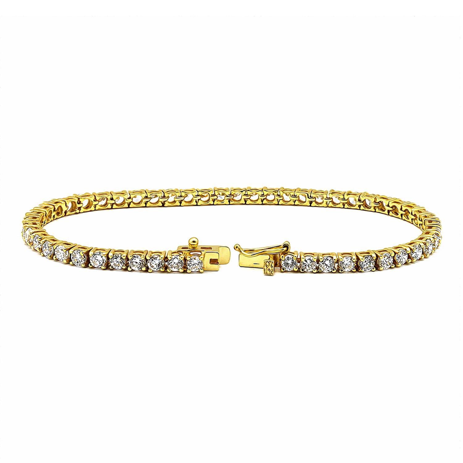 925 Sterling Silver 18K Gold Plated White CZ Mini Tennis Bracelet 7.25 Inches