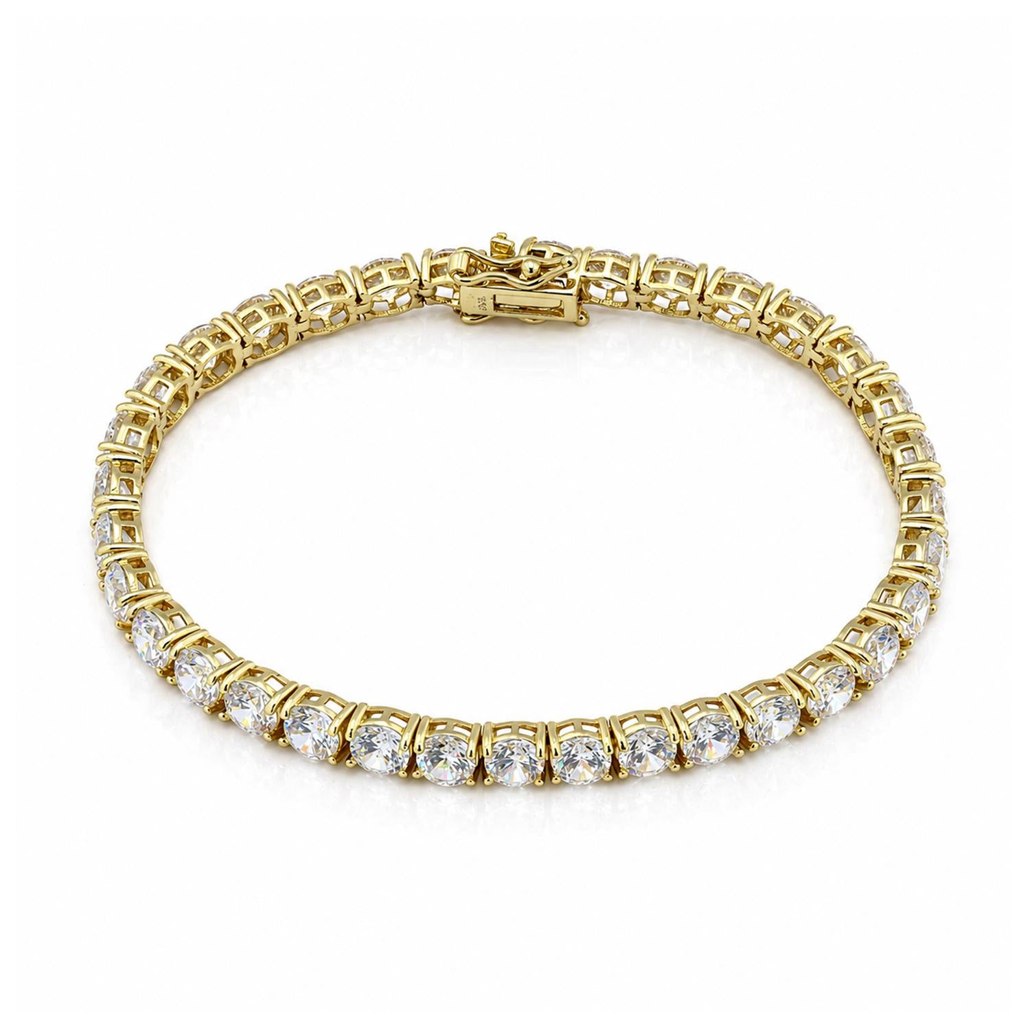 925 Sterling Silver 18K Gold Plated White CZ Classic Tennis Bracelet For Women