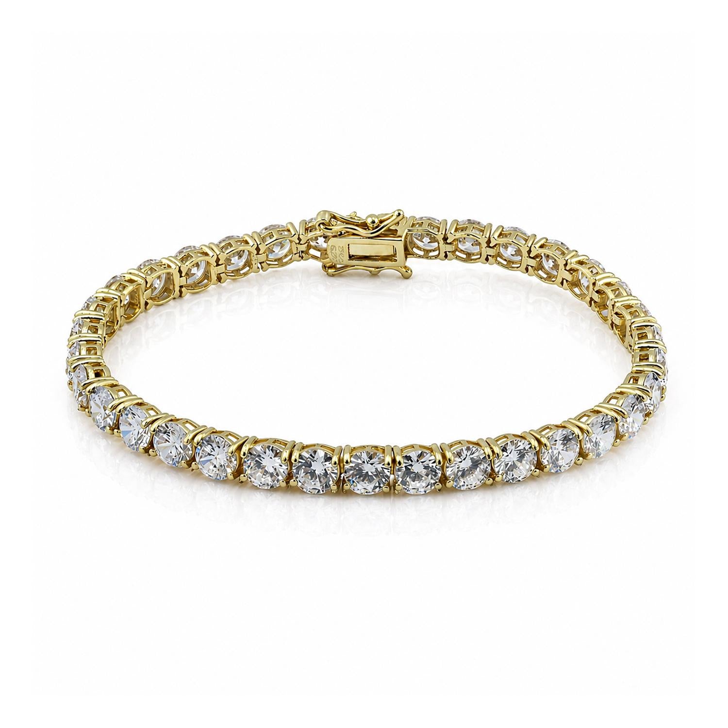 925 Sterling Silver 18K Gold Plated White CZ Classic Tennis Bracelet For Women