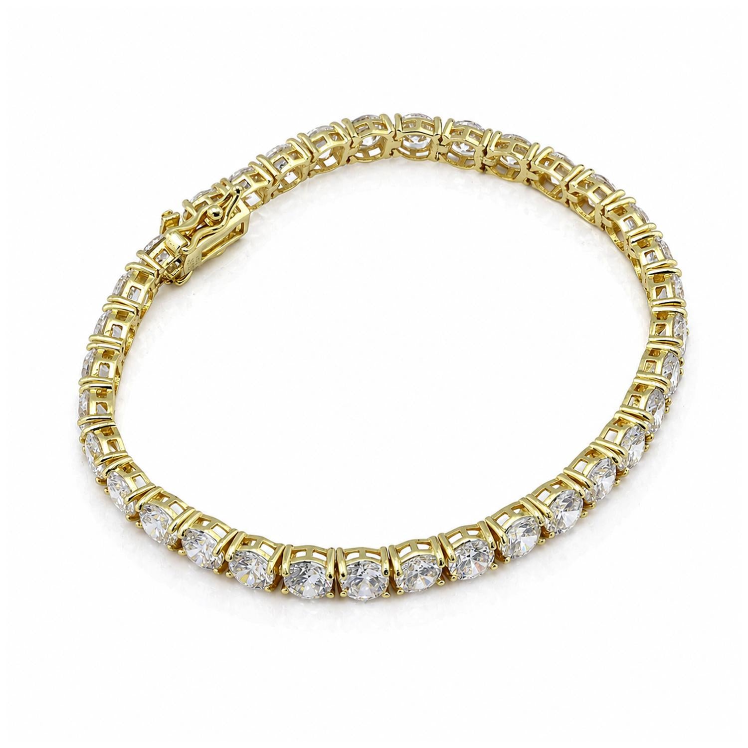 925 Sterling Silver 18K Gold Plated White CZ Classic Tennis Bracelet For Women