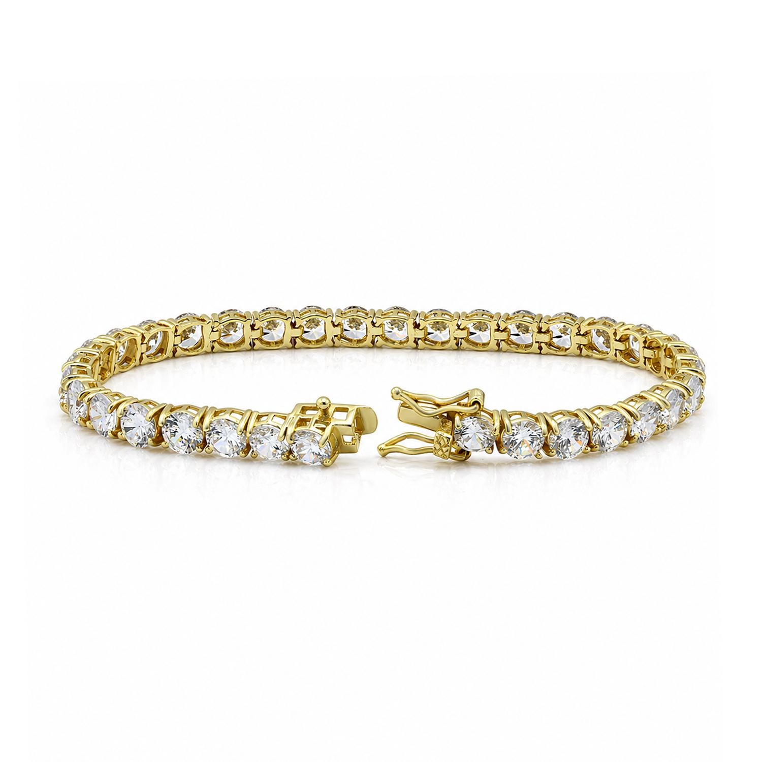 925 Sterling Silver 18K Gold Plated White CZ Classic Tennis Bracelet For Women