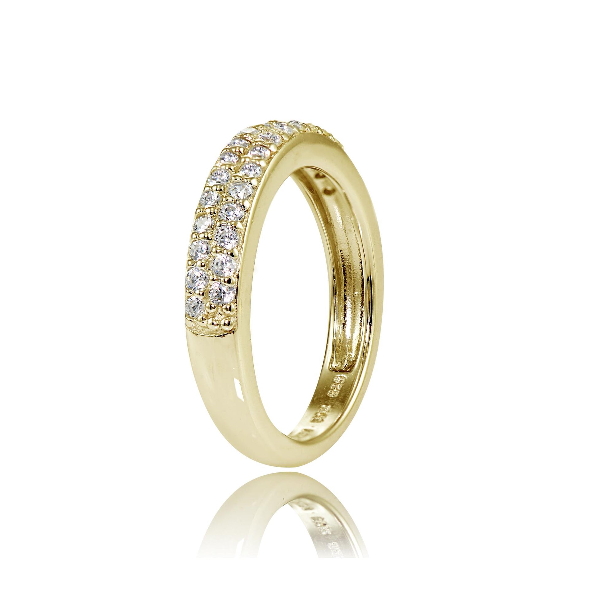 925 Sterling Silver White CZ Pavé 18k Gold Plated Ring For Women