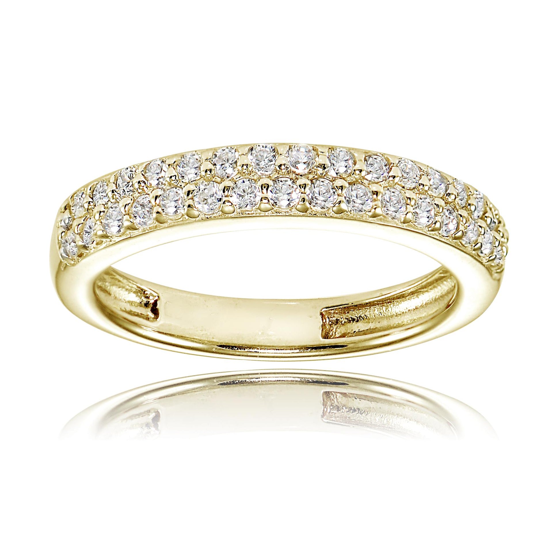 925 Sterling Silver White CZ Pavé 18k Gold Plated Ring For Women