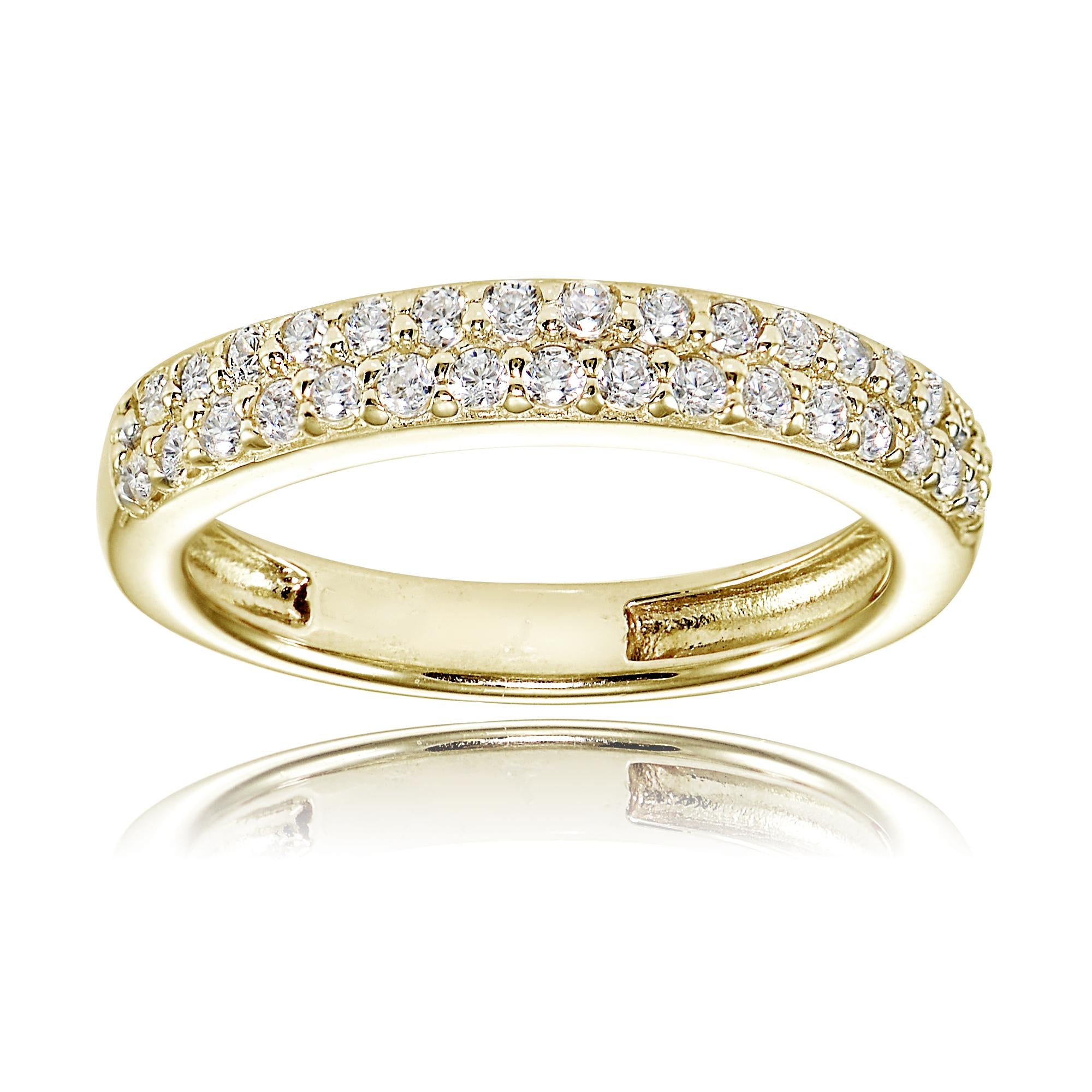 925 Sterling Silver White CZ Pavé 18k Gold Plated Ring For Women
