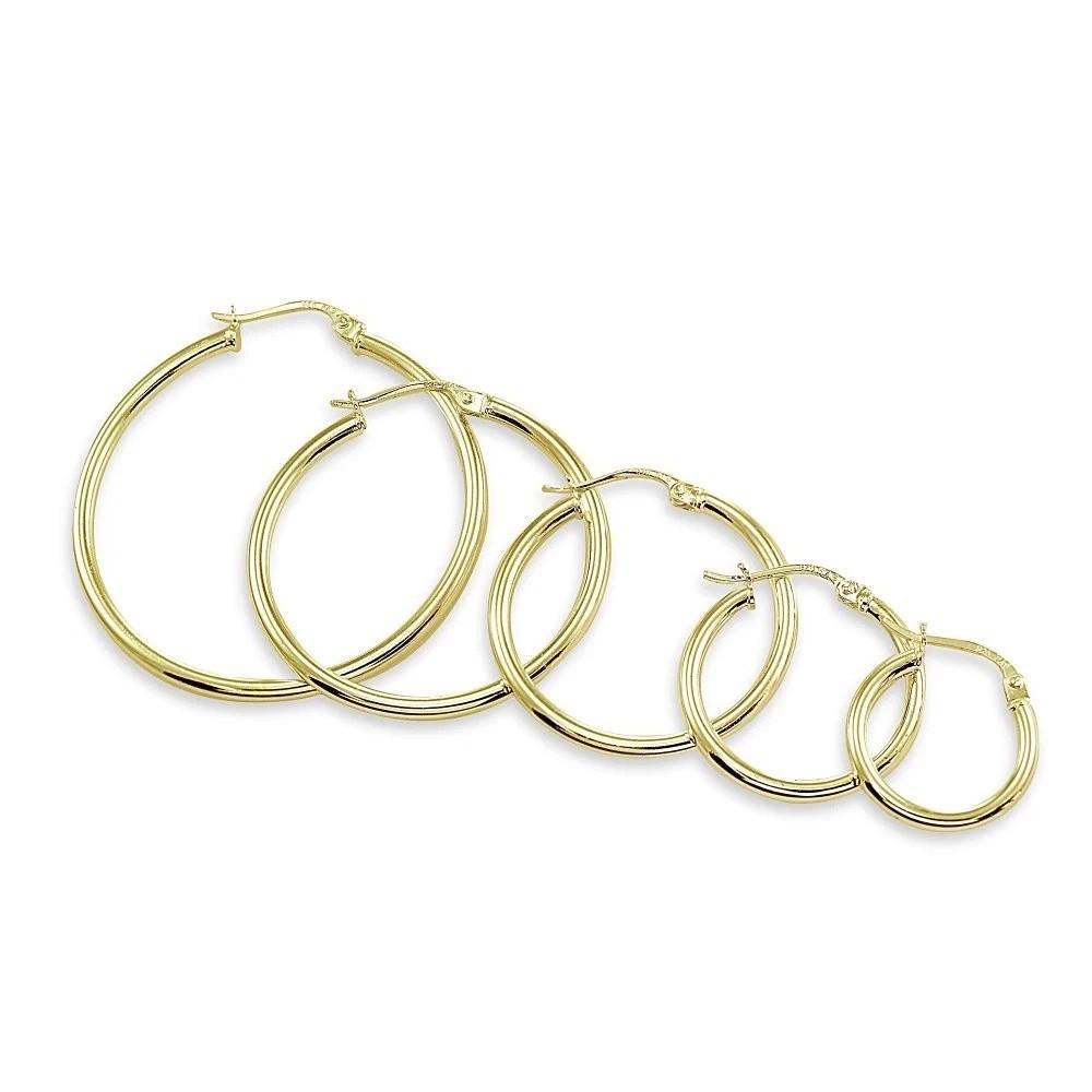 925 Sterling Silver 18K Gold Plated 2mm Width Sleek Hoops 15mm-50mm For Women