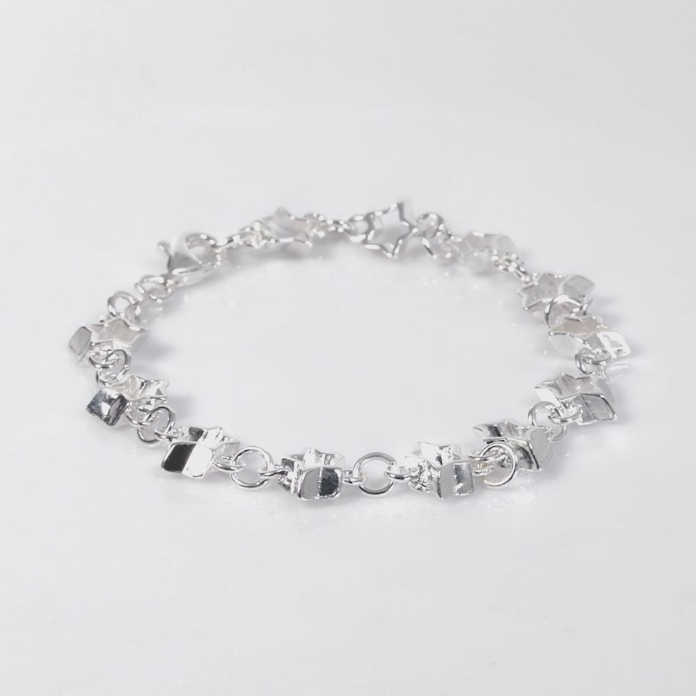 Load video: 925 Sterling Silver Nova Star Bracelet 7.25 Inches For Women