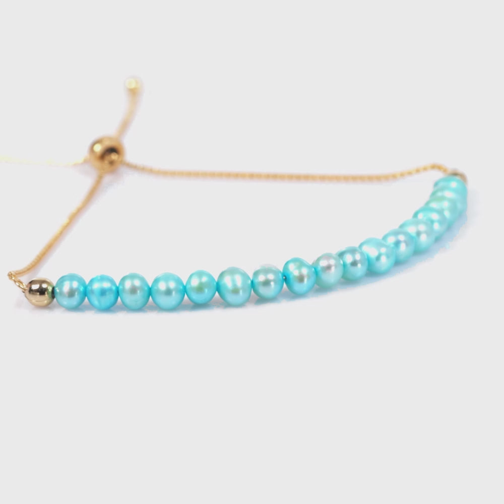 Load video: Aqua Pearl Adjustable Bracelet 18K Gold Plated