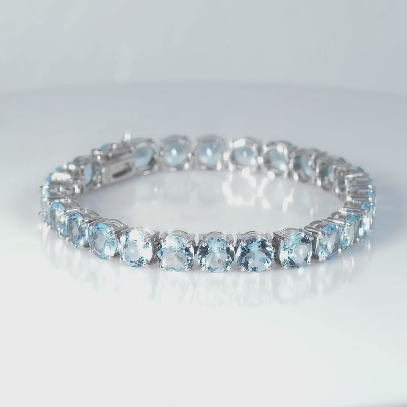 925 Sterling Silver Aqua CZ Lux Tennis Bracelet 7.25 Inches For Women