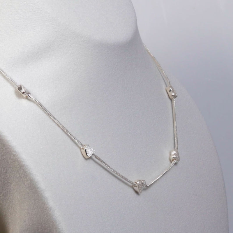 925 Sterling Silver Italian Glittering Heart Necklace 16 Inches For Women