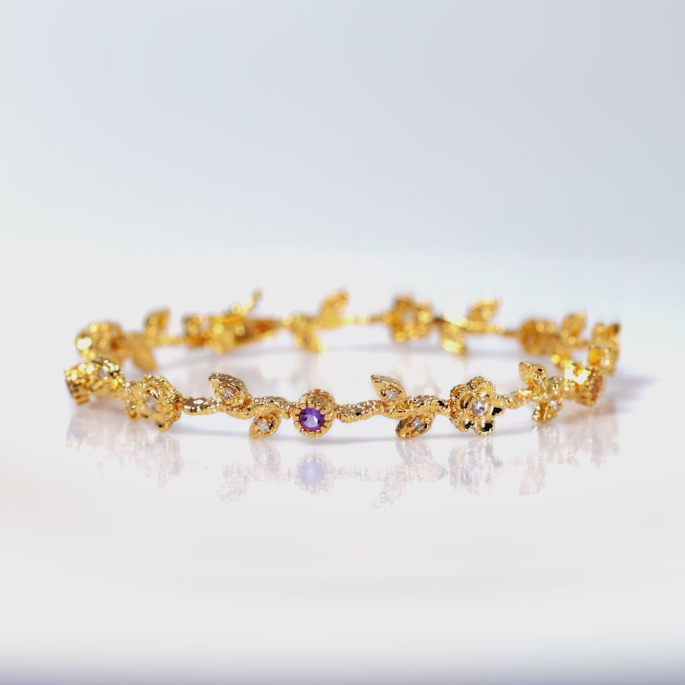 Load video: 925 Sterling Silver  18K Gold Plated Multi Color CZ Fairy Garden Bracelet