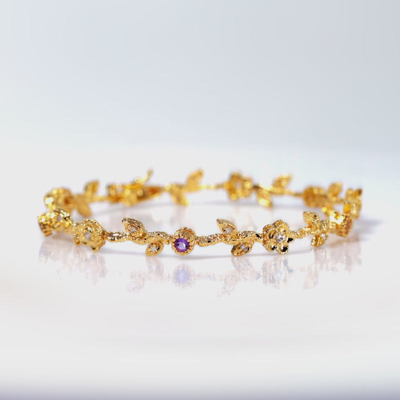 925 Sterling Silver  18K Gold Plated Multi Color CZ Fairy Garden Bracelet