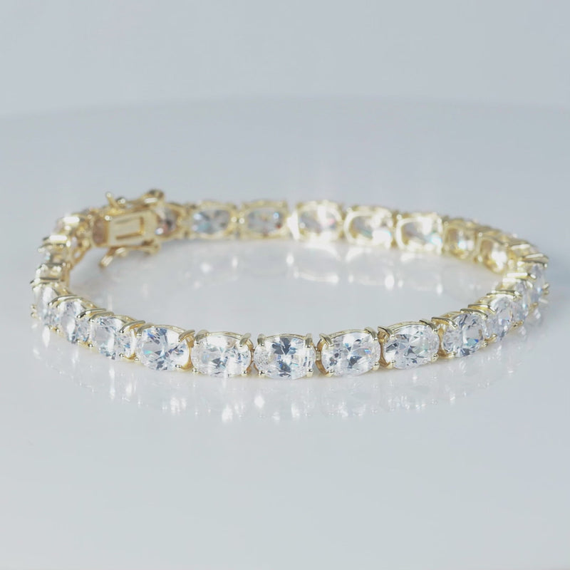 925 Sterling Silver 18K Gold Plated White CZ Lux Oval Tennis Bracelet For Women