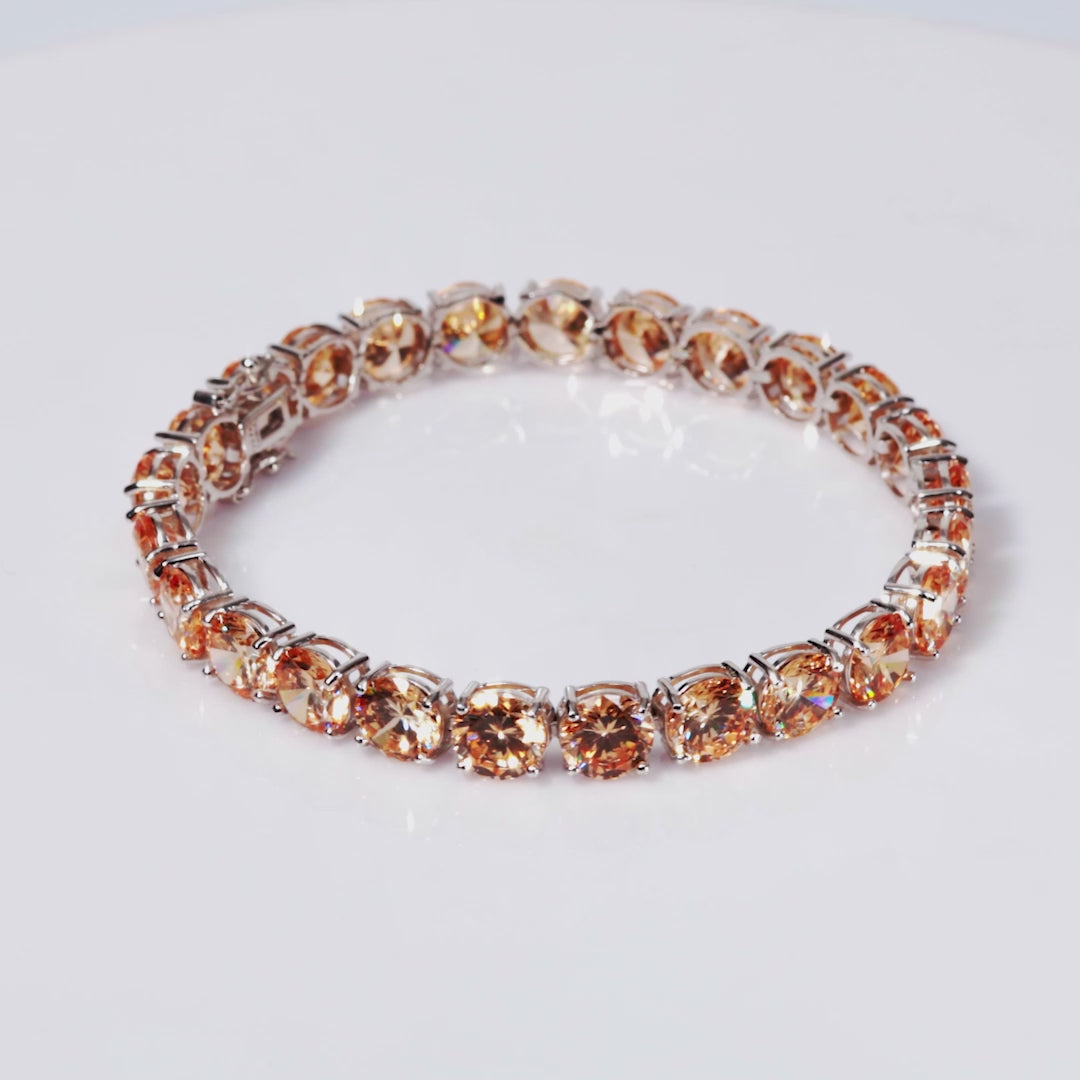 Load video: 925 Sterling Silver Champagne CZ Lux Tennis Bracelet 7.25 Inches For Women