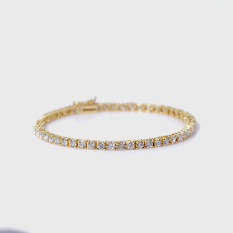 925 Sterling Silver 18K Gold Plated White CZ Mini Tennis Bracelet 7.25 Inches