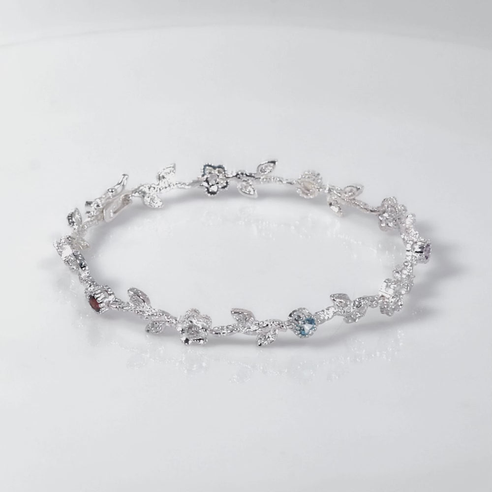 Load video: 925 Sterling Silver Multi Color CZ Fairy Garden Bracelet For Women