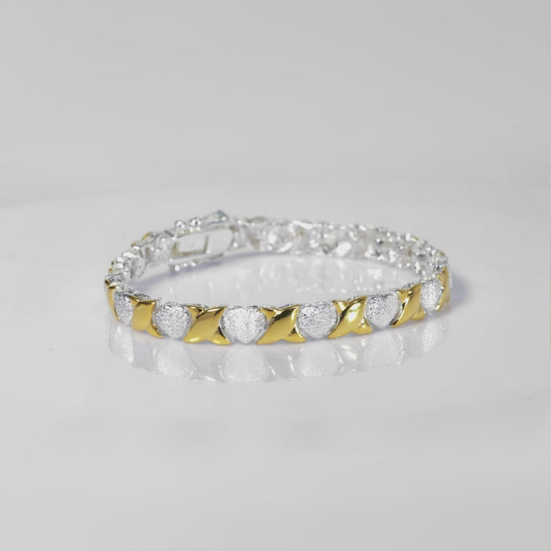 925 Sterling Silver 18K Gold Plated X&O Bracelet 7 Inches For Women