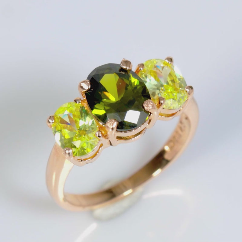 925 Sterling Silver Green CZ 18K Gold Plated Romance Ring For Women