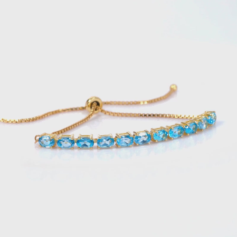 925 Sterling Silver 18K Gold Plated Sky Blue Topaz Oval Adjustable Bracelet