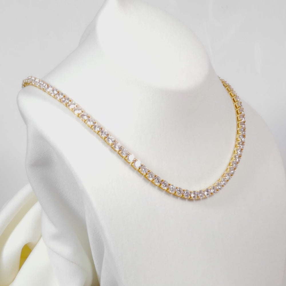 Load video: Lux Tennis Necklace 18K Gold Plated