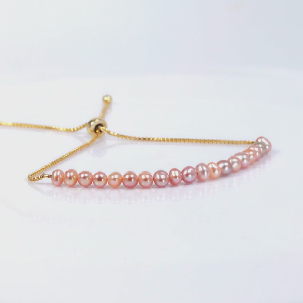 Load video: Blush Pearl Adjustable Bracelet 18K Gold Plated