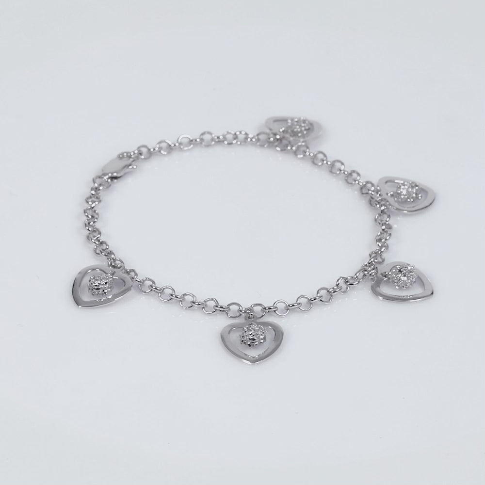 Load video: 925 Sterling Silver Heart Beat Bracelet 7 Inches For Women