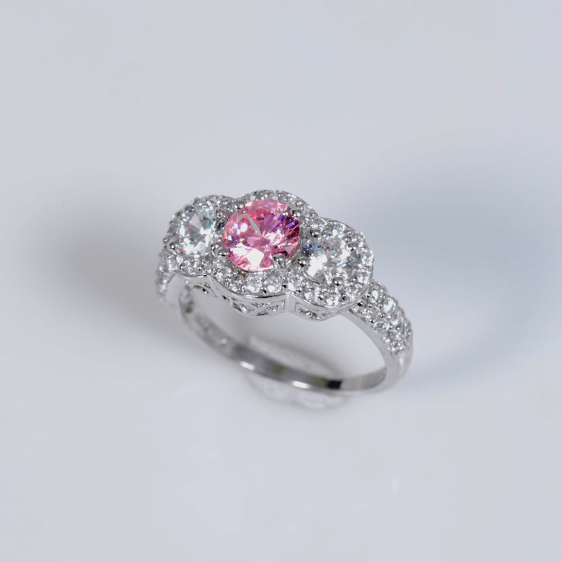 925 Sterling Silver Pink CZ Elegance Ring For Women