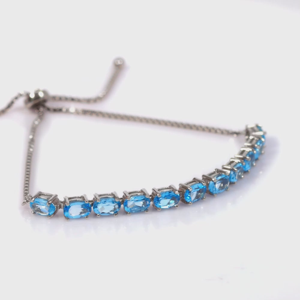 Load video: 925 Sterling Silver Sky Blue Topaz Adjustable Bracelet For Women