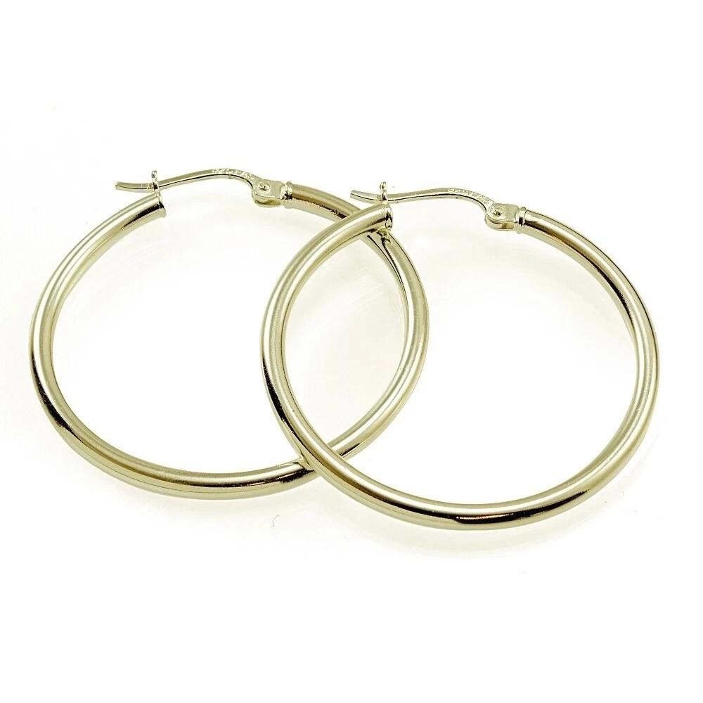 925 Sterling Silver 18K Gold Plated 2mm Width Sleek Hoops 15mm-50mm For Women